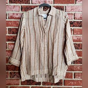 Rails NWT Brown And White Striped Linen Blouse